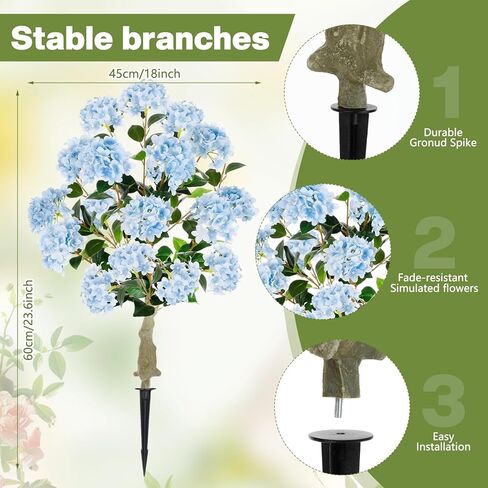 Lunmon 2 Pack Artificial Hydrangea Flowers Trees with Spikes, Faux Hydrangea Bushes Outdoor Plant Realistic Fake Flower for Outdoor Planter Home Wedding Garden Patio Yard Decor-24Inch in High(Pink) in Saudi Arabia