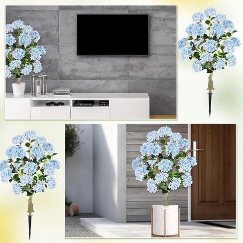 Lunmon 2 Pack Artificial Hydrangea Flowers Trees with Spikes, Faux Hydrangea Bushes Outdoor Plant Realistic Fake Flower for Outdoor Planter Home Wedding Garden Patio Yard Decor-24Inch in High(Pink) in Saudi Arabia