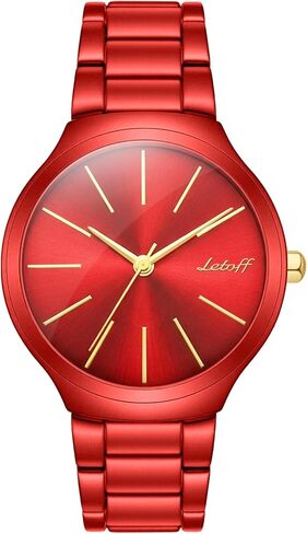 ساعة Letoff Fashion التناظرية، هيكل وسوار من خليط معدني أحمر، طلاء زيتي من السيراميك، ساعة نسائية مقاومة للماء حتى عمق 100 قدم in Kuwait