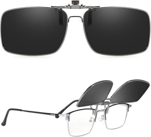 TJUTR Polarized Clip-On Sunglasses Over Prescription Glasses, Flip-Up Metal Frame, Anti-Glare UV400 Protection for Men Women in Saudi Arabia