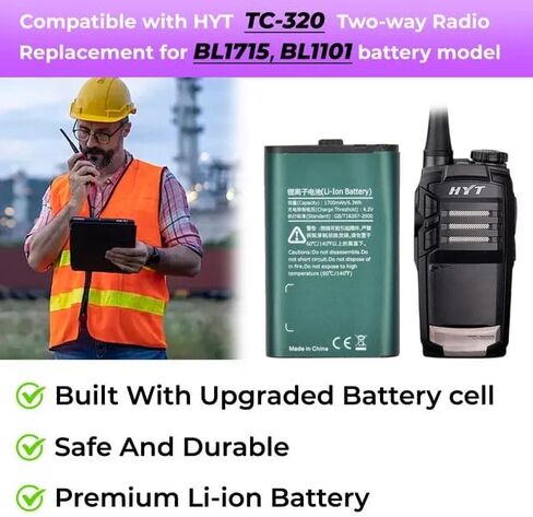 2 Pack HYT BL1715 BL1101 Replacement Li-ion Battery for Hytera HYT TC-320 TC320 Battery in Saudi Arabia