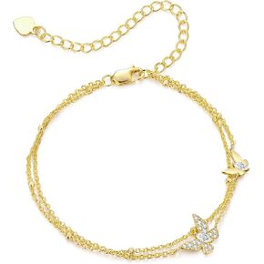 أساور فضية على شكل قلب الحب على شكل فراشة للنساء مطلية بالذهب عيار 14 قيراط بطبقات مزدوجة هدية عيد الحب سوار ساحر مجوهرات مضادة للحساسية in Kuwait