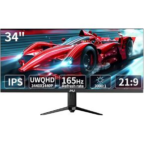 PIJ Gaming Monitor 34 inch IPS 165Hz, Ultrawide PC Screen 3440×1440P Ultra-Thin Zero Frame Computer Display for Home Office Business, DP, HDMI, Wall-Mounted, Black in Saudi Arabia