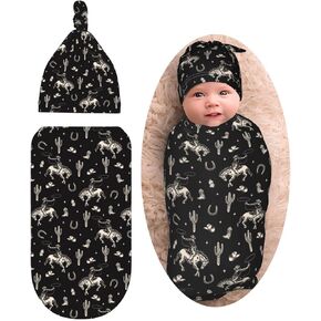 رعاة البقر الغربية الصبار الحصان الطفل الاشياء الوليد الطفل قماط بطانية مع قبعة صغيرة، قماط بطانية هدايا للاستحمام الرضع بنين بنات in Kuwait