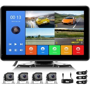 4 Channel Backup Camera System,10.1 Inch IPS Reversing Monitor with Rear Side View 4 AHD Camera 1080P IR Night Vision DVR Recording Backup Heavy Duty Camera for Trucks/Bus/Trailer/RV in Kuwait