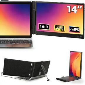 Laptop Screen Extender 14-inch – Upgraded 1080P FHD IPS Dual Laptop Monitor Extender Plug & Play Portable Monitor with Adjustable Stand Compatible with Windows Mac Chrome 13"-17" Laptops in Saudi Arabia