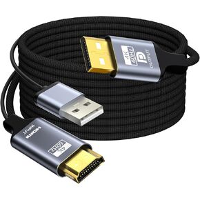 HDMI to DisplayPort Adapter, 6 feet Active 4K@60Hz HDMI to DP Braided Cable, Uni-Directional HDMI to DP with USB Power for PS5, Xbox Series X/S, Switch, PC, Laptop to DP Monitor, NVIDIA AMD in Saudi Arabia