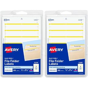 Avery File Folder Labels on 4" x 6" Sheets, Easy Peel, White/Yellow, Print or Write, 2/3" x 3-7/16", 252 Labels (5209) in Kuwait