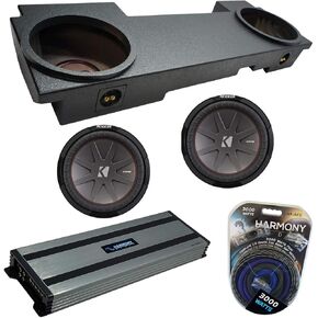 Harmony Audio متوافق مع 2002-2013 Chevy Avalanche Underseat Kicker Bundle CompR CWR12 مزدوج 12 بوصة غلاف صندوق فرعي مطلي بالكركدن وHarmony HA-A1500.1 Amp in Kuwait