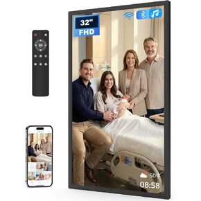 32 Inch Digital Picture Frame 64GB, Large Digital Photo Frame 1920x1080 FHD IPS, WiFi Electronic Photo Frame with Remote Control, Wall-Mountable, Share Photo/Video via Apps, Email, Black in Saudi Arabia