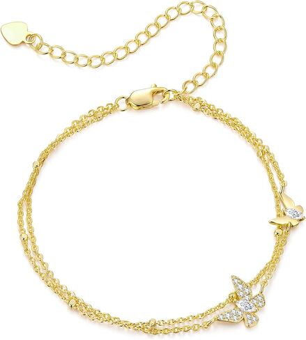 أساور فضية على شكل قلب الحب على شكل فراشة للنساء مطلية بالذهب عيار 14 قيراط بطبقات مزدوجة هدية عيد الحب سوار ساحر مجوهرات مضادة للحساسية in Kuwait