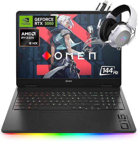 كمبيوتر محمول HP Omen 16 2K 144 هرتز للألعاب، 16 نواة AMD Ryzen 9 8940HX (تغلب على Intel i9-14900HX)، ذاكرة الوصول العشوائي DDR5 سعة 32 جيجابايت و1 تيرابايت SSD، NVIDIA GeForce RTX 5060، بإضاءة خلفية، Wi-Fi 6E، Win 11 Pro، حزمة مع ملحقات Mytrix in Kuwait