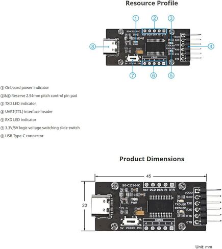 محول FT232RL USB إلى UART، لوحة محول تسلسلي من النوع C - ثابت 3.3 فولت/5 فولت TTL، التوصيل والتشغيل لنظام التشغيل Windows/Linux/MAC in Kuwait