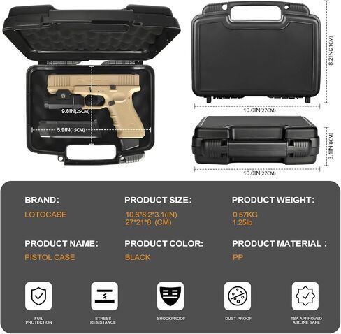 9mm Gun Case for Handguns – TSA Approved Lockable Pistol Case with TSA Lock, Shockproof Hard Shell for Handgun/Revolver – Firearm Travel Storage Box in Saudi Arabia