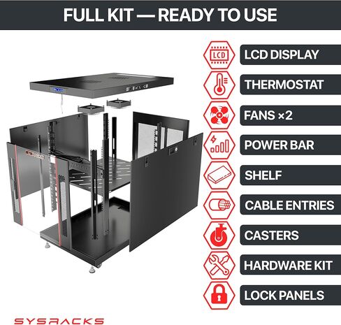 Sysracks 22U Premium Rack Mount Server، خزانة شبكة عميقة بعمق 35 بوصة، رف خادم مع مروحة، لوحات جانبية قابلة للإزالة، قفل باب زجاجي لخزانة الكمبيوتر، علبة حامل شبكة PR 22.900 in Saudi Arabia
