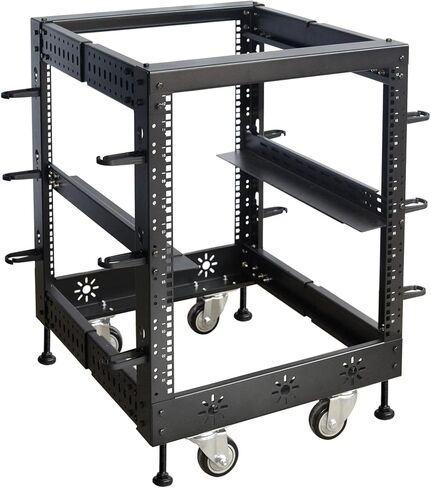 RIVECO 12U 19" Adjustable Depth Server Rack Floor Standing 4 Posts Construction with Load-Bearing Casters for Network Equipment +1U Rack Shelves 2PCS in Saudi Arabia