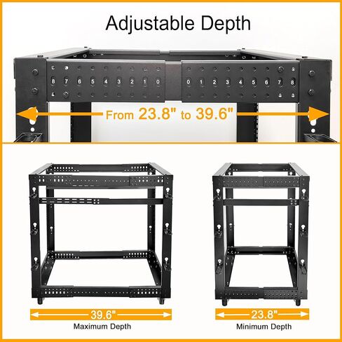 RIVECO 12U 19" Adjustable Depth Server Rack Floor Standing 4 Posts Construction with Load-Bearing Casters for Network Equipment +1U Rack Shelves 2PCS in Saudi Arabia