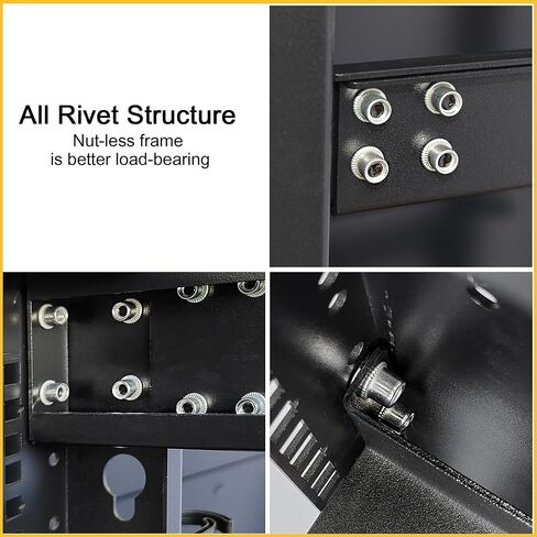 RIVECO 12U 19" Adjustable Depth Server Rack Floor Standing 4 Posts Construction with Load-Bearing Casters for Network Equipment +1U Rack Shelves 2PCS in Saudi Arabia
