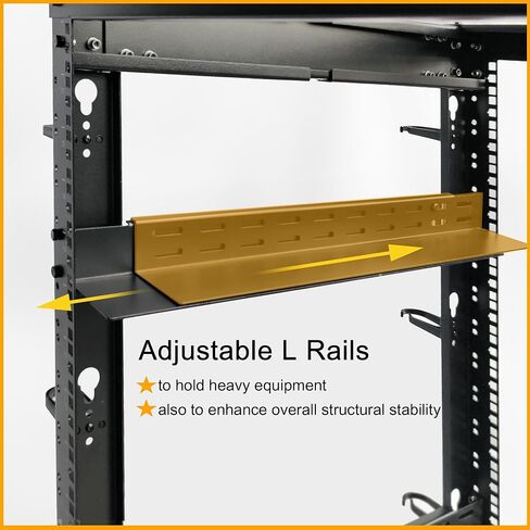 RIVECO 12U 19" Adjustable Depth Server Rack Floor Standing 4 Posts Construction with Load-Bearing Casters for Network Equipment +1U Rack Shelves 2PCS in Saudi Arabia