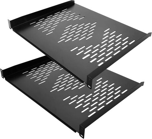 RIVECO 12U 19" Adjustable Depth Server Rack Floor Standing 4 Posts Construction with Load-Bearing Casters for Network Equipment +1U Rack Shelves 2PCS in Saudi Arabia