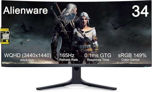 شاشة الألعاب Dell Alienware 34 المنحنية QD-OLED - 34.18 بوصة WQHD (3440x1440) 21:9-165 هرتز - 0.1 مللي ثانية GTG - 1800R - DCI-P3 99.3% - sRGB 149% - AMD FreeSync Premium Pro - شاشة VESA AdaptiveSync - in Saudi Arabia