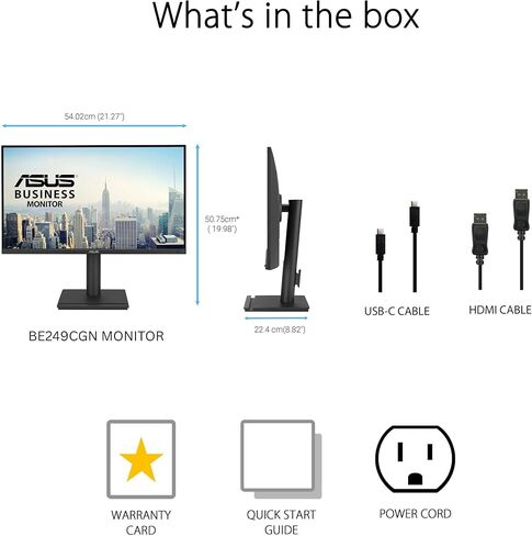 شاشة إرساء ASUS مقاس 24 بوصة USB-C (BE249CGN) - IPS، 120 هرتز، بدون إطار، RJ45، مكبرات صوت، ارتفاع قابل للتعديل، مريح، سلسلة تعاقبية، مزامنة الطاقة، العناية بالعين، قابلة للتركيب على الحائط وفقًا لمعايير VESA، ضمان 3 سنوات in Saudi Arabia