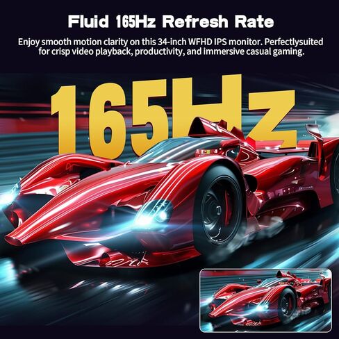 PIJ Gaming Monitor 34 inch IPS 165Hz, Ultrawide PC Screen 3440×1440P Ultra-Thin Zero Frame Computer Display for Home Office Business, DP, HDMI, Wall-Mounted, Black in Saudi Arabia