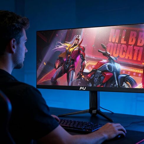 PIJ Gaming Monitor 34 inch IPS 165Hz, Ultrawide PC Screen 3440×1440P Ultra-Thin Zero Frame Computer Display for Home Office Business, DP, HDMI, Wall-Mounted, Black in Saudi Arabia