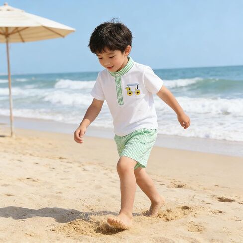 Toddler Baby Boys Summer Outfits Short Sleeve Embroidery T-shirt with Plaid Shorts Infant Summer Clothes Set in Saudi Arabia
