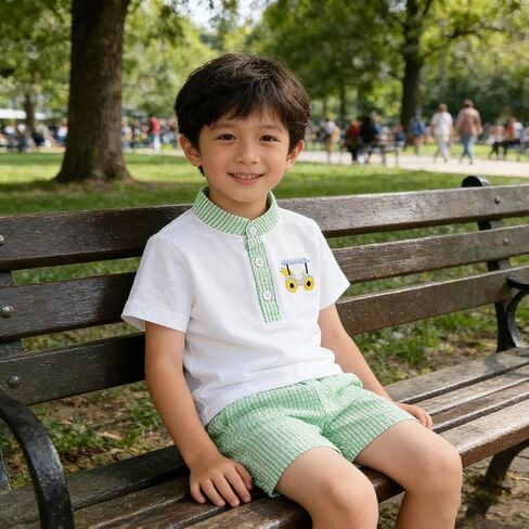 Toddler Baby Boys Summer Outfits Short Sleeve Embroidery T-shirt with Plaid Shorts Infant Summer Clothes Set in Saudi Arabia