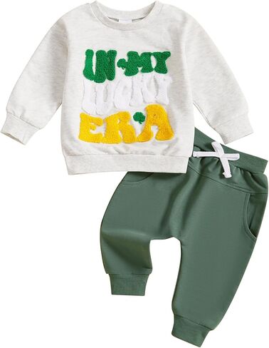 St Patricks Day Baby Boy Outfit Crewneck Sweatshirt Pants 2 Piece Set Toddler Shamrock Print Matching Suit Clothes in Saudi Arabia