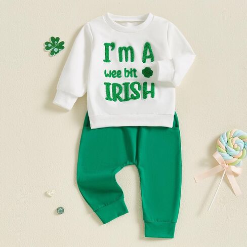 St Patricks Day Baby Boy Outfit Crewneck Sweatshirt Pants 2 Piece Set Toddler Shamrock Print Matching Suit Clothes in Saudi Arabia