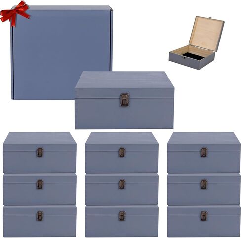 makerflo Large Grey Pine Wood Memory Box with Black Felt Inside, Hinged with Clasp, Keepsake Wooden Box Ideal for Craft and Personalization (Laser Engraving, Epoxy, UV DTF, and Vinyl) – Pack of 1 in Saudi Arabia