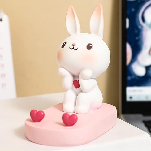 SIQITECHNO Cute Bunny Cell Phone Stand Holder Universal Resin Rabbit Smartphone Stand Desktop Phone Holder Funny Animal Statue Mobile Phones Tablet Stands Creative Desk Ornament for Home Office Desk in Saudi Arabia
