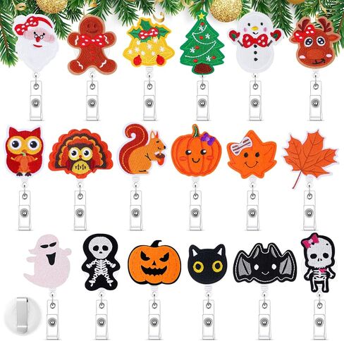 Giegxin 18 Pcs Easter Badge Reels Retractable Seasonal Reels Holiday ID Name Rabbit Badge Holder with Clip for Nurse Office Doctor Gifts Teachers(Vivid) in Kuwait