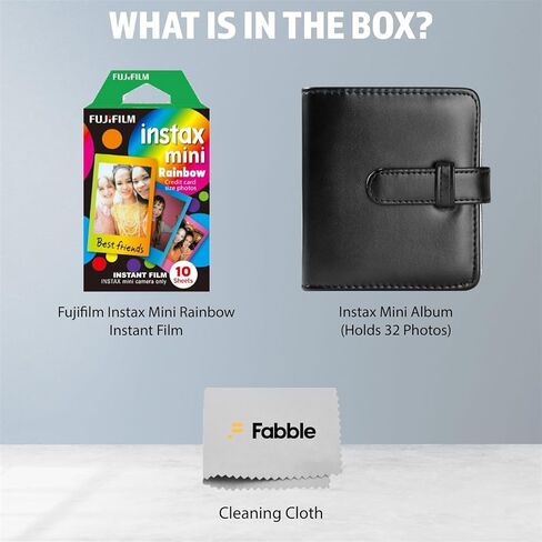 مجموعة أفلام Fujifilm Instax Mini Rainbow الفورية ذات 10 تعريضات مع ألبوم صور Instax Mini أسود يحمل 32 نسخة مطبوعة in Saudi Arabia