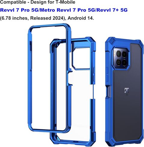 Ailiber for T-Mobile REVVL 7 Pro 5G Cell Phone Case, with Screen Protector, Dual Layer Shockproof Bumper, Clear Transparent Anti Yellowing, Slim [Scratch-Resistant] Cover for REVVL 7 Pro-Blue in Saudi Arabia