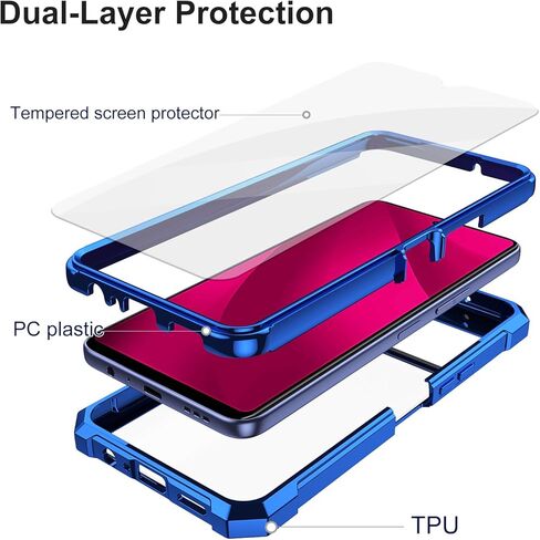Ailiber for T-Mobile REVVL 7 Pro 5G Cell Phone Case, with Screen Protector, Dual Layer Shockproof Bumper, Clear Transparent Anti Yellowing, Slim [Scratch-Resistant] Cover for REVVL 7 Pro-Blue in Saudi Arabia