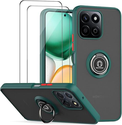 حافظة QUIETIP متوافقة مع Honor X7C & Honor 200 Smart مع واقي شاشة، TPU + غطاء حامل حامل على شكل حلقة مغناطيسية من البولي كربونات الصلب، أسود in Kuwait