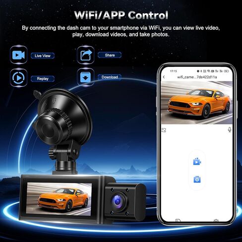 NHOPEEW 2.5K 3 Channel Dash Cam with WiFi & APP Control - 3.16 Inch Screen Triple Dash Camera Front Inside and Rear - G-Sensor/Loop Recording/Night Vision/GPS/Split Screen + 64GB Card in Saudi Arabia