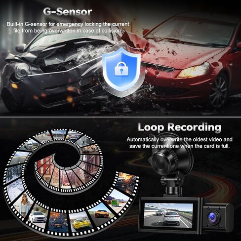 NHOPEEW 2.5K 3 Channel Dash Cam with WiFi & APP Control - 3.16 Inch Screen Triple Dash Camera Front Inside and Rear - G-Sensor/Loop Recording/Night Vision/GPS/Split Screen + 64GB Card in Saudi Arabia