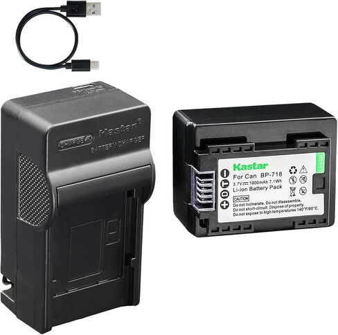 بطارية Kastar قطعتان وشاحن تيار متردد وUSB-C، متوافق مع Canon BP-718 BP-727، VIXIA HF M50 M52 M500، سلسلة HF R30-R82، سلسلة HF R300-R800، LEGRIA HF M36-M88، HF M306-M806، شاحن CG-700 in Kuwait