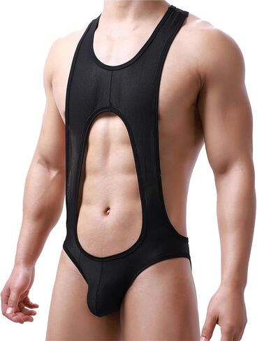 Mens Lingerie Bodysuit Thong Sexy Mesh Leotard Wrestling Singlet Jumpsuit Underwear in Saudi Arabia