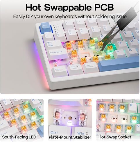 MechLands Vibe108 Full Size Mechanical Keyboard with Knob & Multimedia Buttons, Wireless Gaming Keyboard with 10000mAh Battery, RGB Backlits, 104 Keys Hot Swappable, Custom Driver (Vela Silent Switch) in Saudi Arabia
