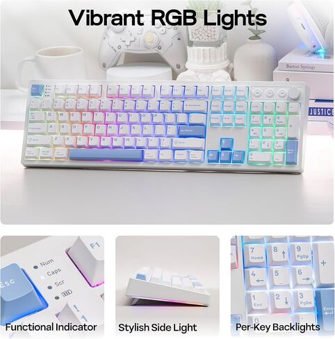 MechLands Vibe108 Full Size Mechanical Keyboard with Knob & Multimedia Buttons, Wireless Gaming Keyboard with 10000mAh Battery, RGB Backlits, 104 Keys Hot Swappable, Custom Driver (Vela Silent Switch) in Saudi Arabia