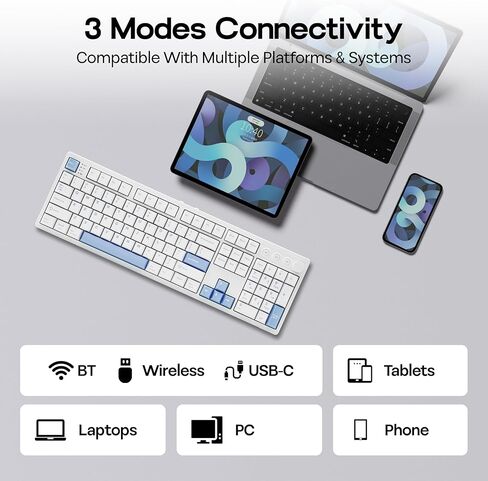 MechLands Vibe108 Full Size Mechanical Keyboard with Knob & Multimedia Buttons, Wireless Gaming Keyboard with 10000mAh Battery, RGB Backlits, 104 Keys Hot Swappable, Custom Driver (Vela Silent Switch) in Saudi Arabia