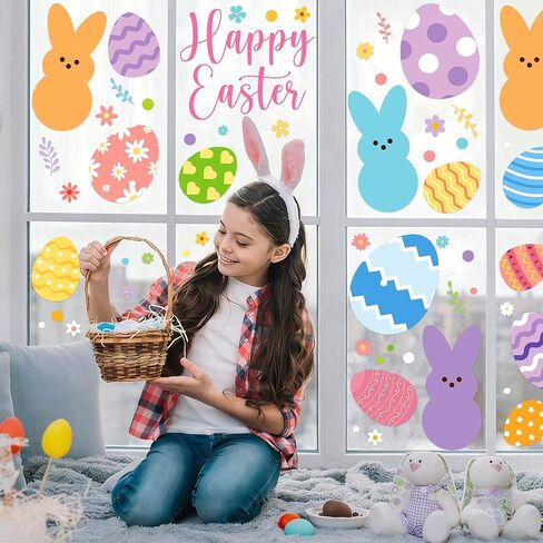 9 أوراق نافذة عيد الفصح تلتصق ببيض عيد الفصح السعيد، ملصقات نافذة قابلة لإعادة الاستخدام على الوجهين، ملصقات نوافذ أرنب أرنب ملونة لحفلات الربيع، الأطفال، المنزل، المكتب، المدرسة، متجر زجاجي in Saudi Arabia