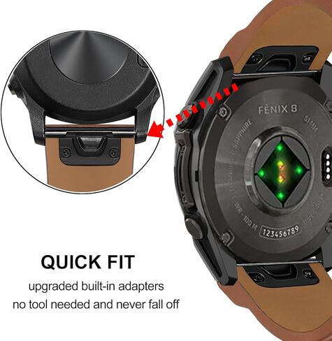 سوار Dhwazz للرجال لـ Fenix ​​8 51 مم / 7X / 6X Pro / 5X Plus، حزام سريع التركيب 26 مم من الجلد الأصلي لـ Garmin Instinct 3 Solar 50 مم / Epix Pro 51 مم in Kuwait