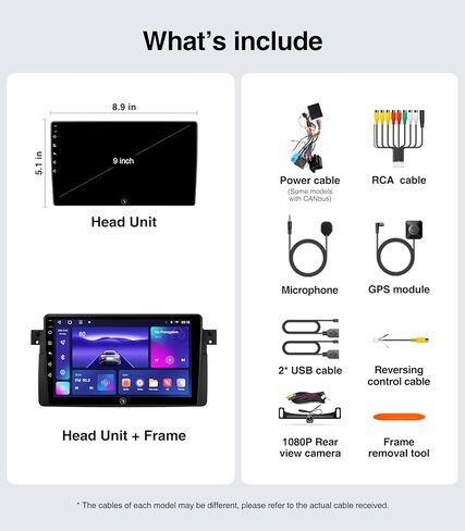 وحدة رأس ستيريو راديو السيارة أندرويد 9 بوصة لسيارة BMW 3 Series 1999-2005(E46) مع Carplay Android Auto Camera Mirroring Touch Screen GPS Navigation استبدال in Saudi Arabia
