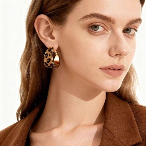 Leopard Earrings Bracelets Jewelry Sets for Women Boho Vintage Leopard Round Hoop Earrings Leather Wrap Bracelet Cheetah Jewelry in Saudi Arabia